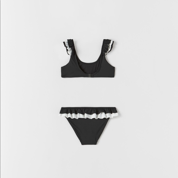NWT. Zara Girls Black Basic Ruffled Bikini. Size 11-12.
